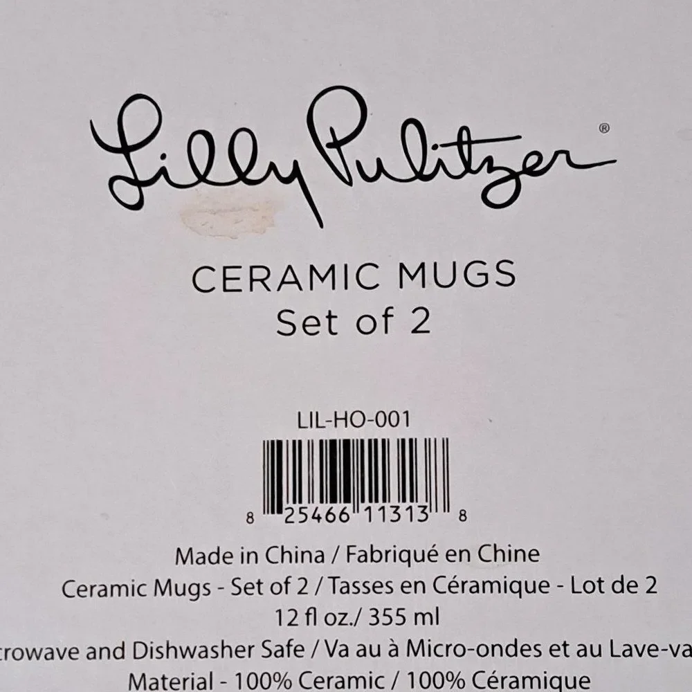 Lilly Pulitzer Floral Gold Blue Multi Ceramic Coffee Mug Cup Dishwasher Safe